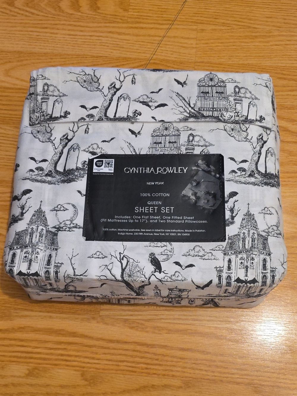 Cynthia Rowley Black and White Gothic Print Queen 4pc Sheet Set